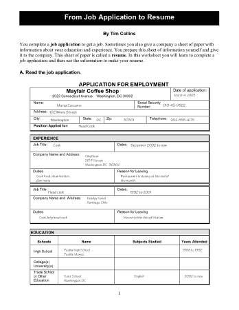 Printable Job Application Resume Template
