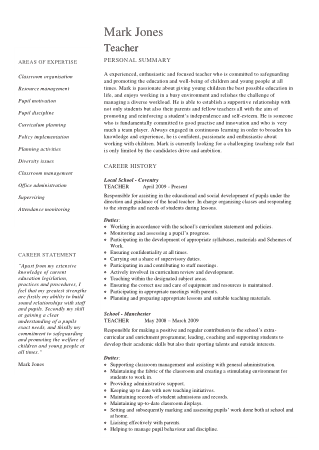 Resume For Teaching Job Template