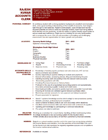 Entry Level Account Cleark Resume Standard Template