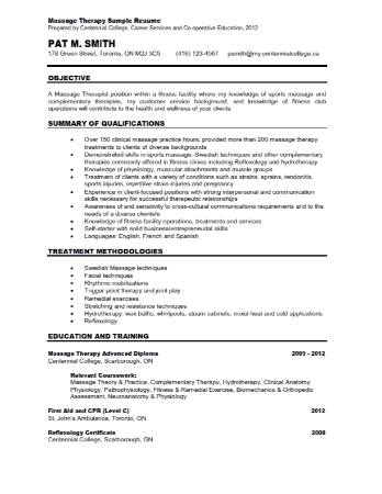 Entry Level Massage Therapist Resume Template