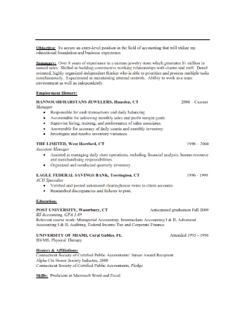Entry Level Sample Resume Objective Template
