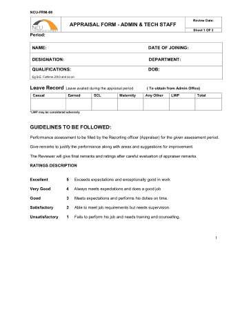 Admin and Tech Appraisal Form Template