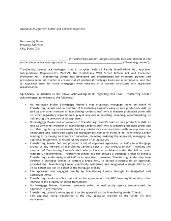 Appraisal Assignment Letter and Acknowledgement Template