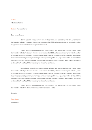 Business Letter of Appraisal Template