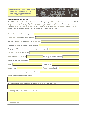 Free Download PDF Books, Classic Car Appraisal Form Template