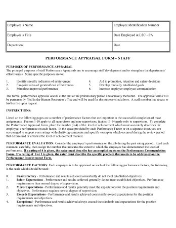 Employee Job Appraisal Form Template