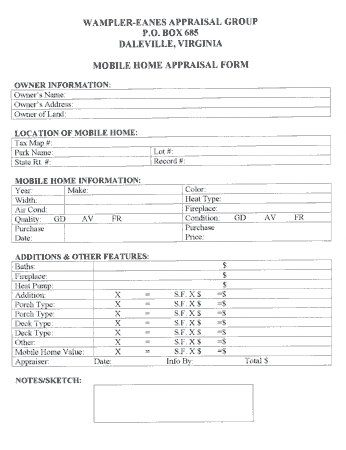 Mobile Home Appraisal Form Template