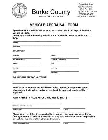 Motor Vehicle Appraisal Form Template