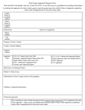 Real Estate Appraisal Request Form Template