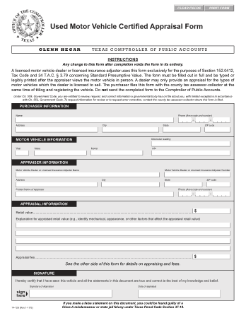 Used Vehicle Appraisal Form Template