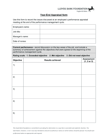 Year End Appraisal Form Template