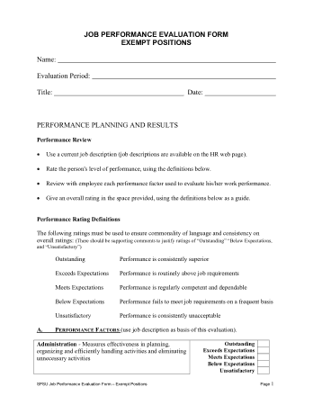 Job Performance Evaluation Form Exempt Positions Template