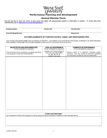 Performance Appraisal Annual Review Form Template