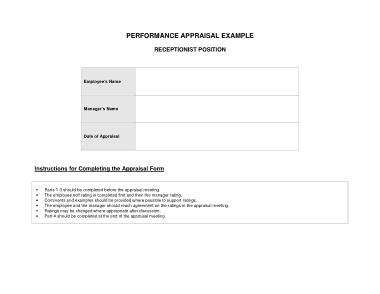 Performance Appraisal Form Samples Template
