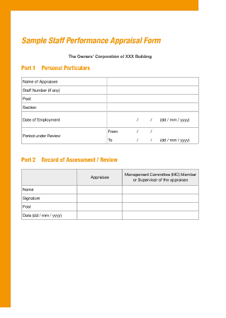 Sample Staff Performance Appraisal Form Template