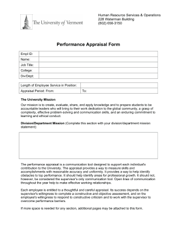 University Employee Performance Appraisal Form Template