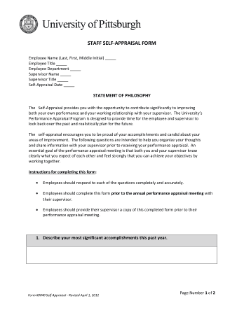 Completed Employee Self Appraisal Form Template