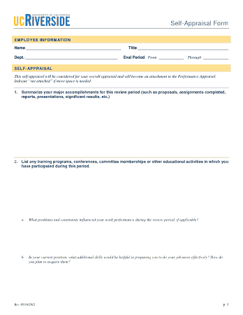Employee Self Appraisal Form Template