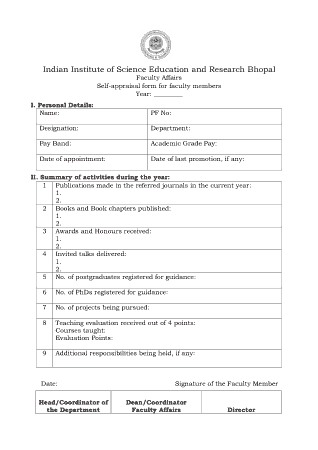 Free Download PDF Books, Faculty Self Appraisal Form Template