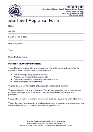Staff Self Appraisal Form Template