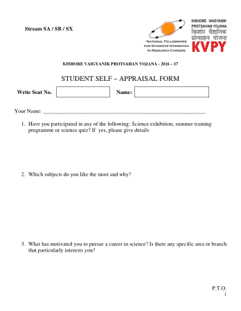 Student Self Appraisal Form Template