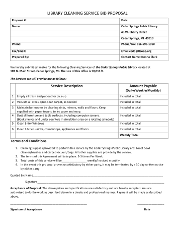 Cleaning Bid Proposal Template