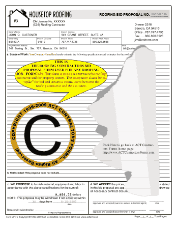 Roofing Bid Proposal Form Template