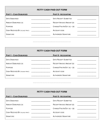 Petty Cash Paid Out Form Template
