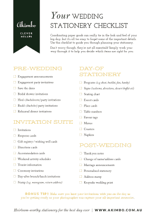 Wedding Stationary Checklist Template