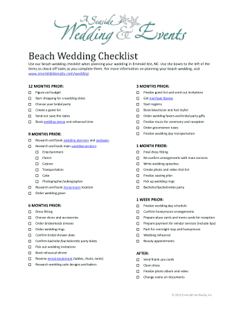 Beach Wedding Checklist Template