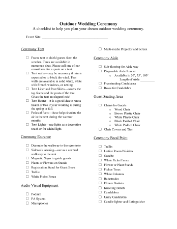 Outdoor Wedding Ceremony Checklist Template