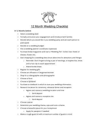 Sample Wedding Checklist Template