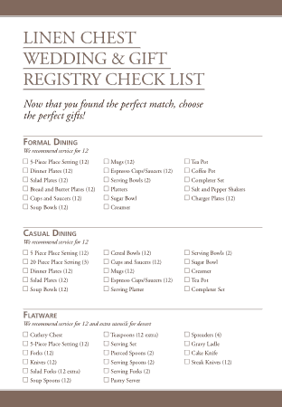Wedding Registry Checklist Sample Free Template