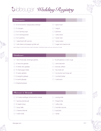 Wedding Registry Checklist Sample Template