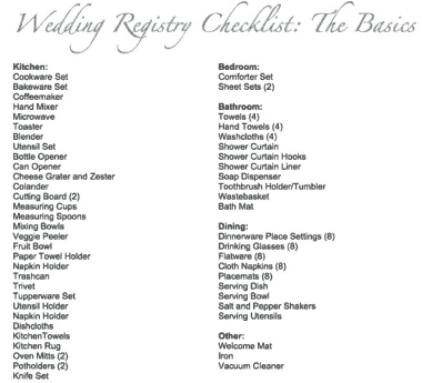 Basic Wedding Registry Checklist Template