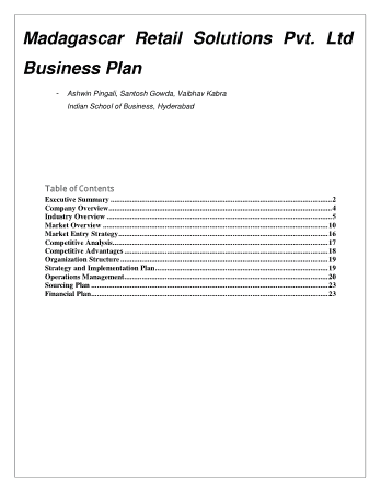 Retail Business Plan Sample Template