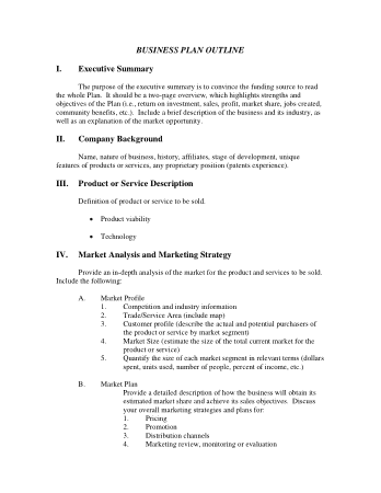 Business Plan Outline Free Template