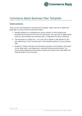 Commerce Bank Business Plan Free Template