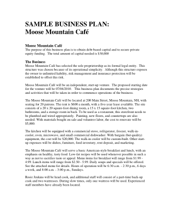 Mountain Cafe Business Operational Plan Free Template