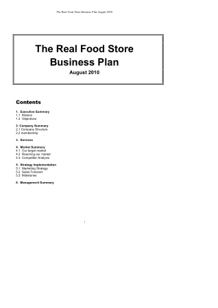 Real Food Store Business Plan Free Template