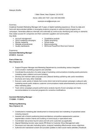 Assistant Marketing Manager Resume Format Template