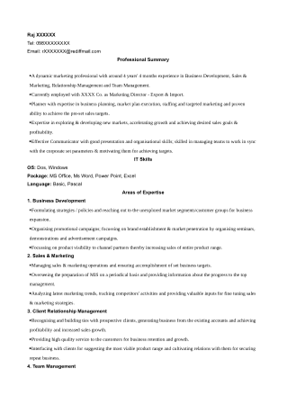 Experienced Marketing Director Resume Sample Template