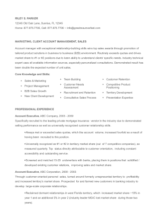 Free Download PDF Books, Marketing Account Executive Resume Template