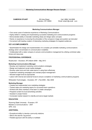 Free Download PDF Books, Marketing Communications Manager Resume DGM3 Template