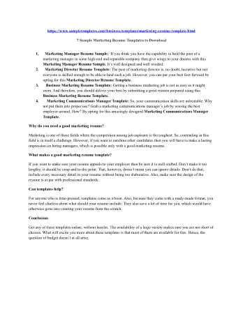 Free Download PDF Books, Marketing Communications Manager Resume Template