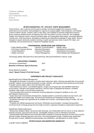 Sports Marketing Assistant Resume Template