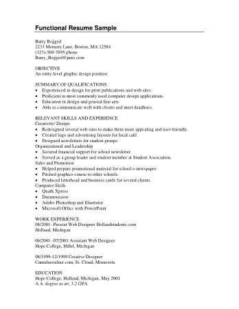 Simple Functional Resume Example Template