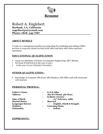 Free BPO Sales Manager Resume Template