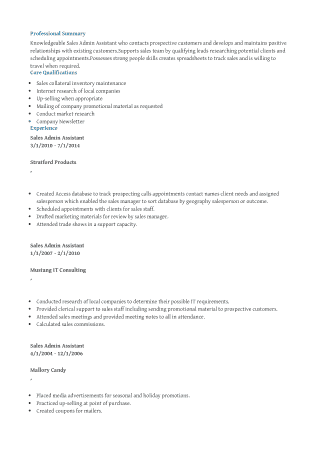 Sales Administrative Assistant Resume Objective Template