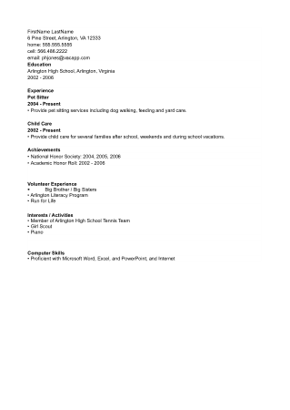 High School Resume With No Work Experience Template